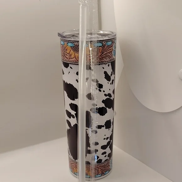Cow Print Tumbler with Floral Accents - Picture 3 of 3